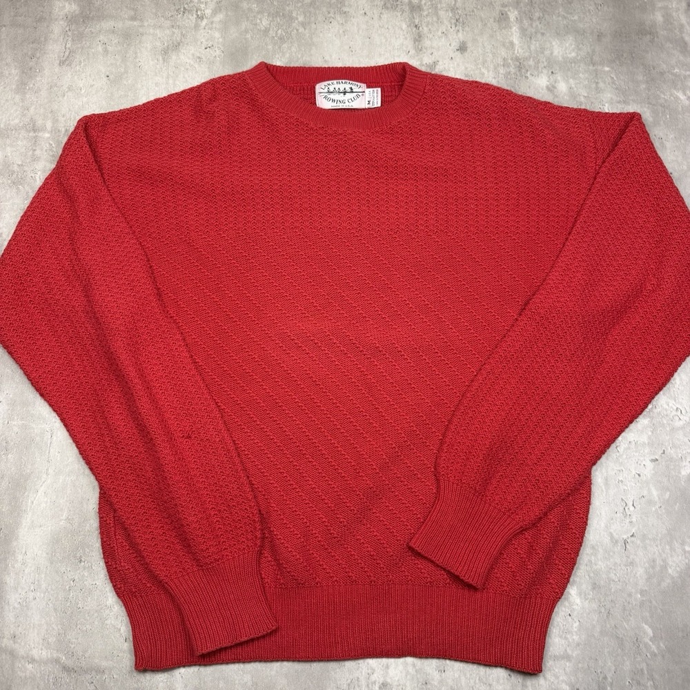 Vintage Lake Harmony Rowing Club Sweater Mens Medium Red Knit Cotton USA 90s